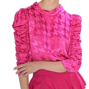 ZARA Jacquard Print Pink Puff Sleeve Blouse